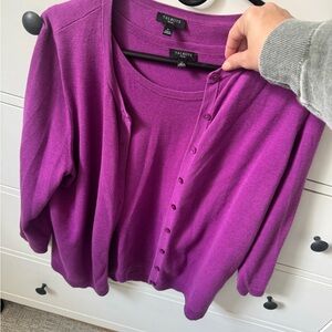 Talbots Purple Matching Set Sweater Tank And Cardigan Petite Large